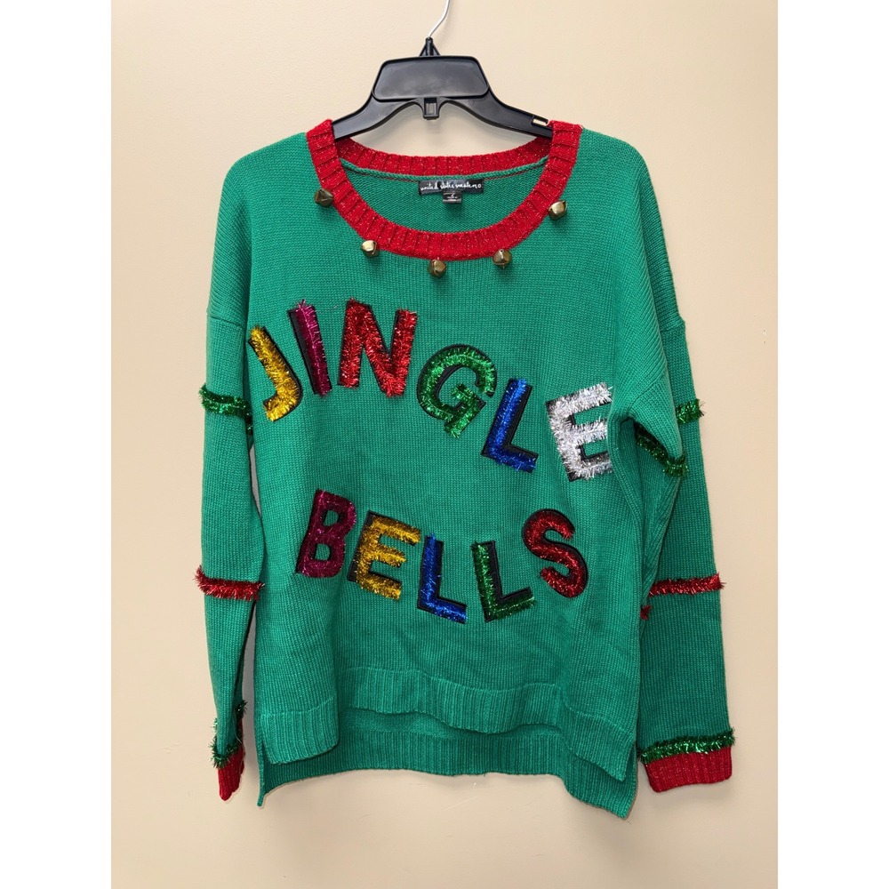 United States Sweaters Womens Jingle Bells Ugly Christmas Sweater Green Sequin L